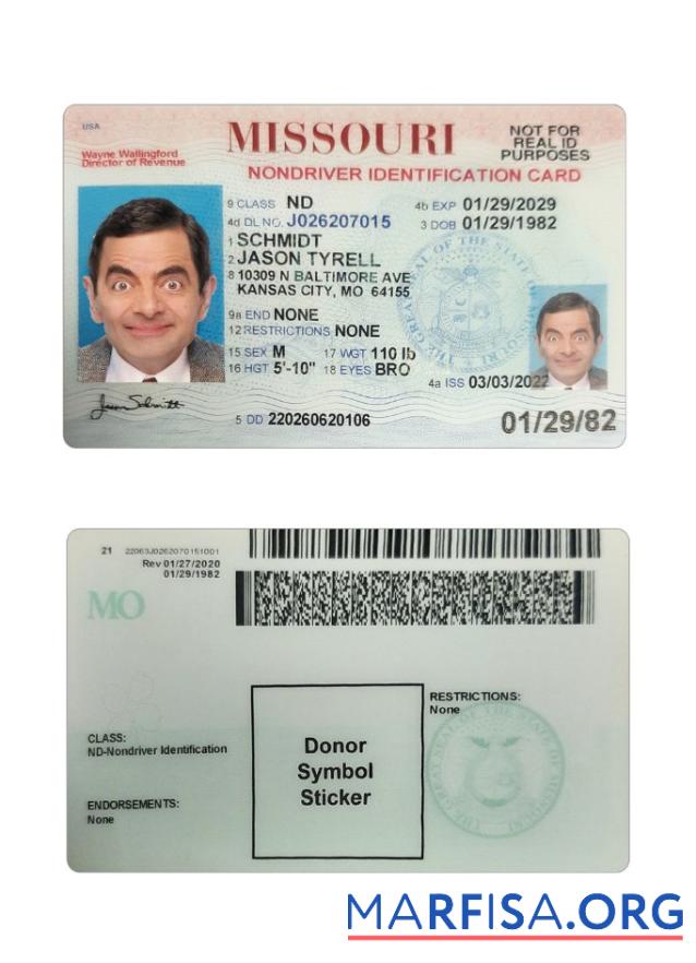 Downloadable USA Missouri ID Card template